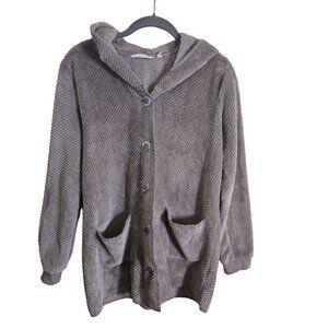 Soft Surroundings Taupe Plush Chenille Button Hooded Sweater Jacket Size XS